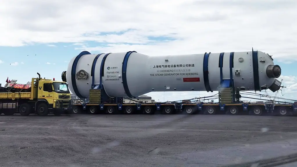 Steam generator secured on trailer for heavy transport to Koeberg Nuclear Power Station